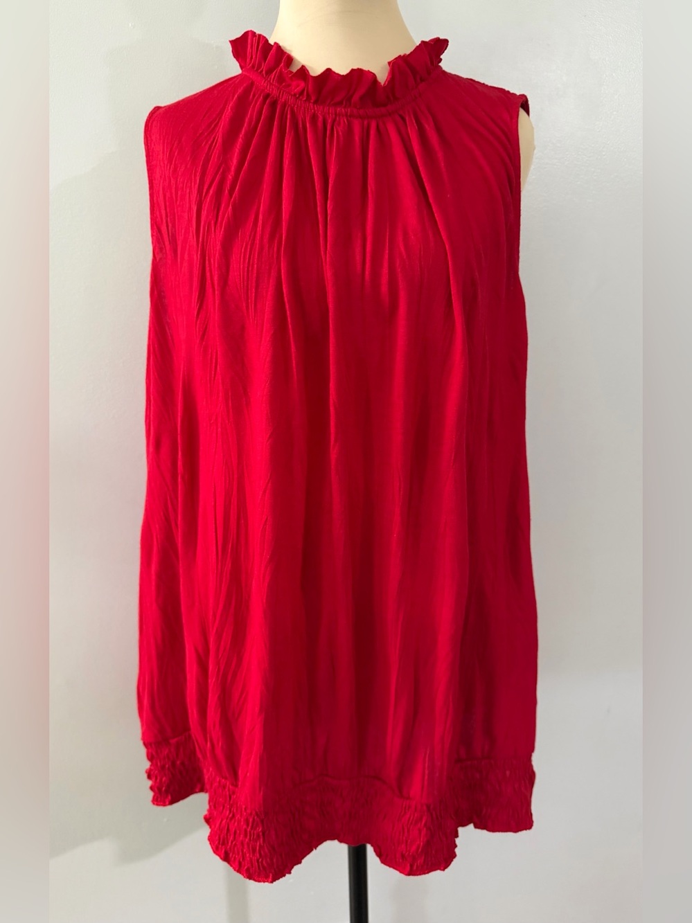 Cato Red High Neck Ruffle Sleeveless Elastic Waist Women's PLUS Blouse Shirt Top